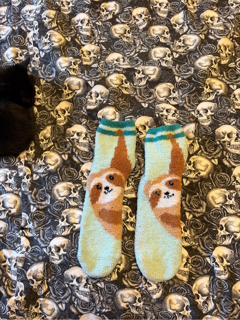 Cozy Sloth Pet Pattern Plush Socks wBrown Swinging sloth Design (+1 bonus pair)